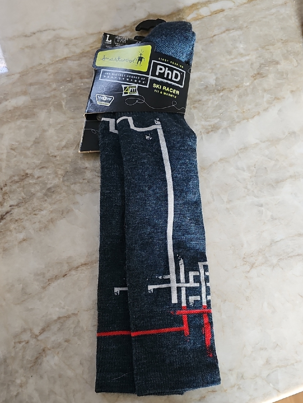 Smartwool PhD Ski Racer Socks in Dark Teal with Red & White Accents